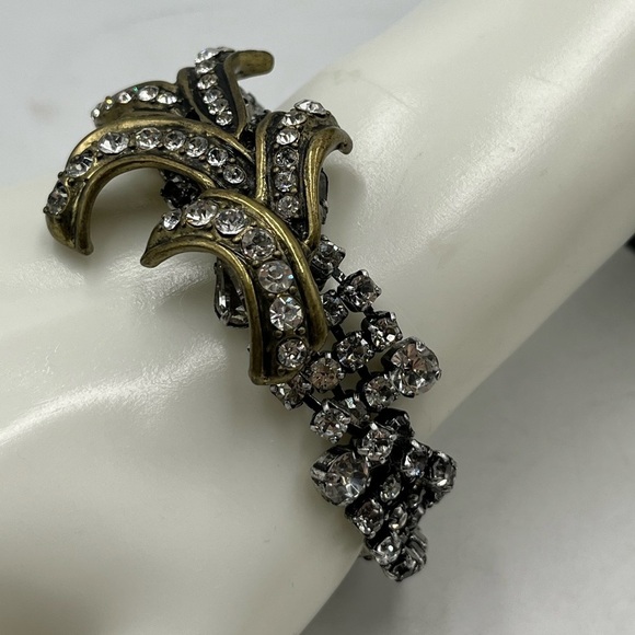 Lulu Frost J. Crew 2013 Vintage Silver Gold Tone Rhinestone Statement Bracelet - Picture 1 of 16